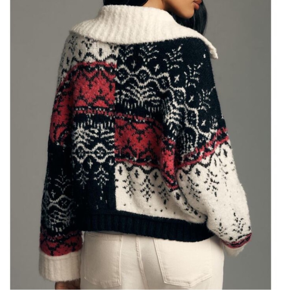 NWT Anthropologie Pilcro V-Neck Fuzzy Printed Popover Sweater - Picture 3 of 13